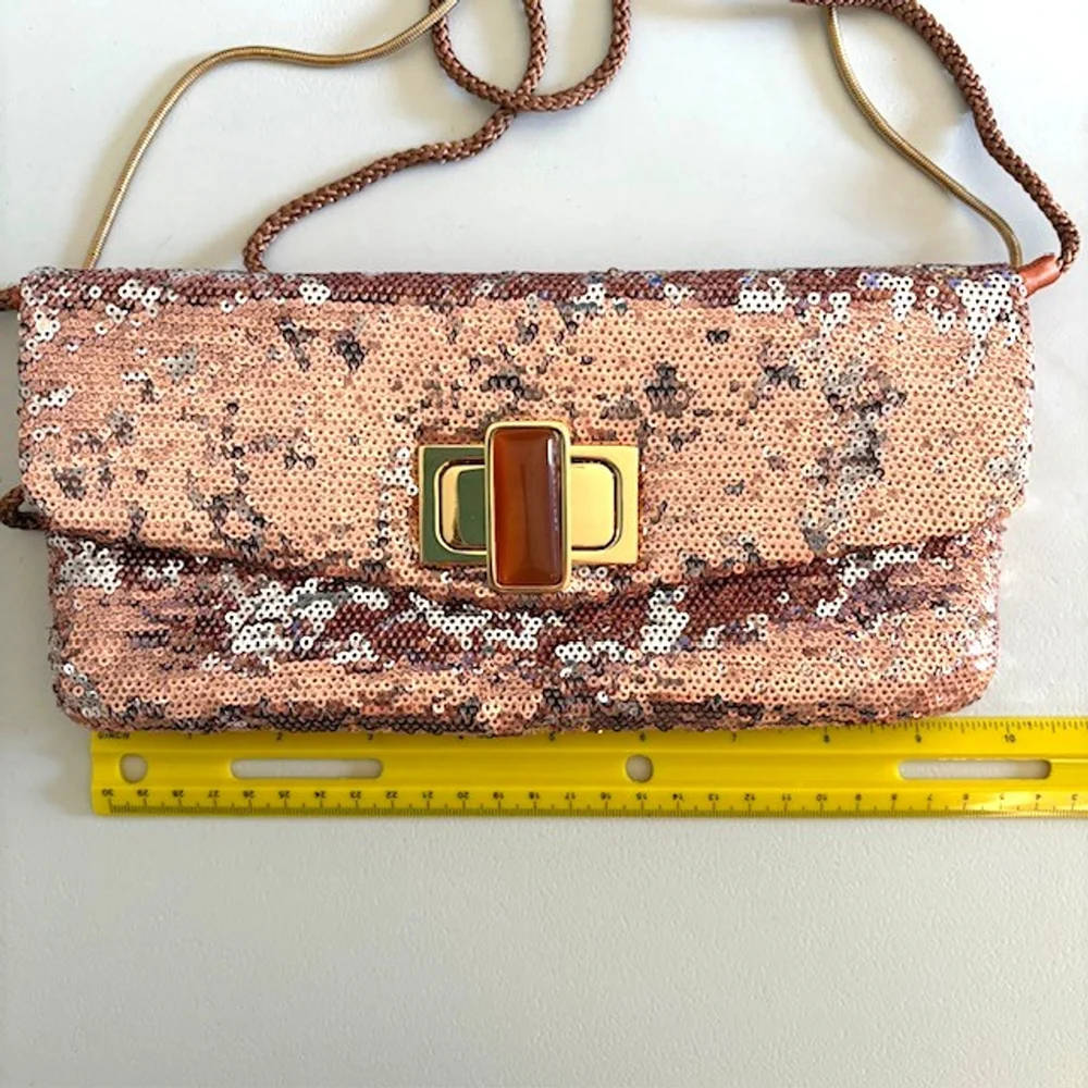 KATE LANDRY Women’s Rose Gold Sequin Sparkling Evening Clutch